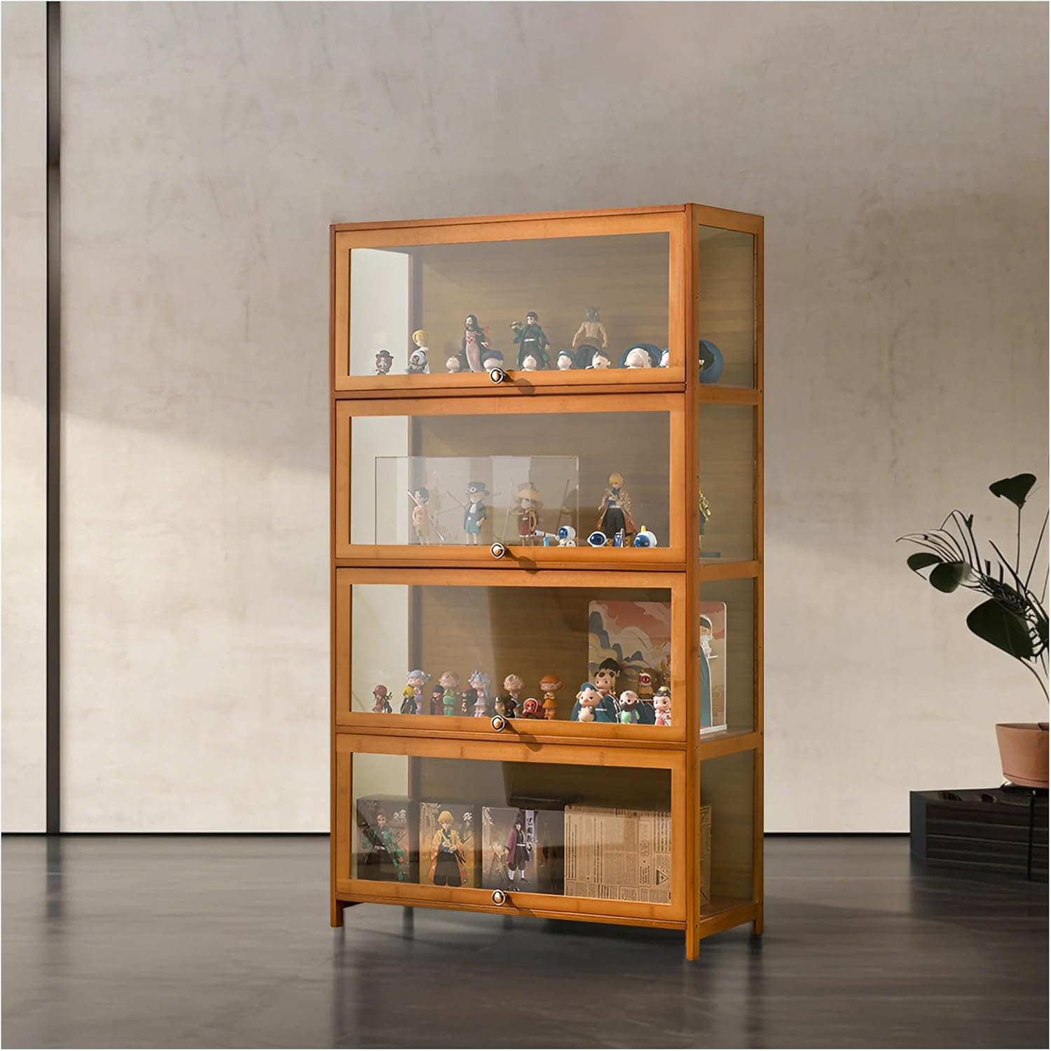 SAADHGG Curio Display Cabinet with Acrylic Glass Door Four Layer Storage Shelves