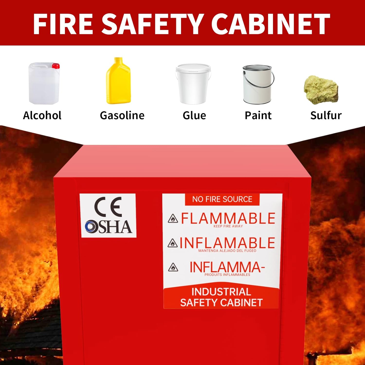 24 Gallon Flammable Cabinet Red 35H x 23W x 182D