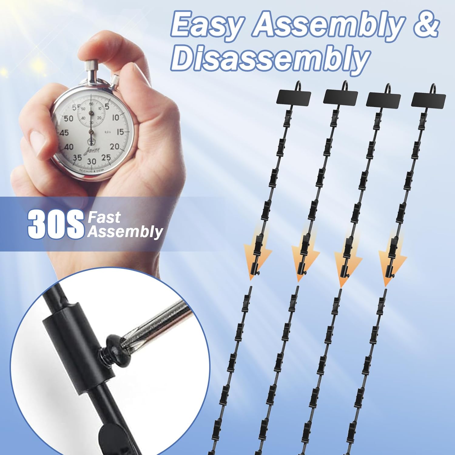 Hanging Merchandise Strips with Hooks 4Pcs Black