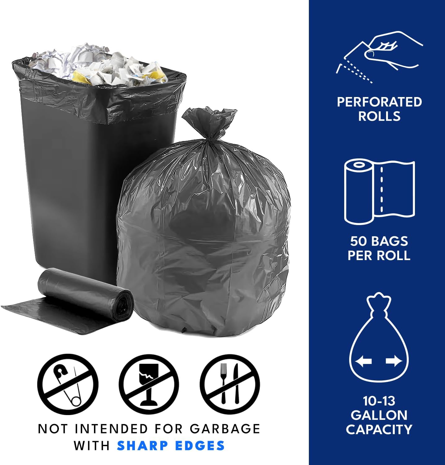 VicBay 13 Gallon Black Trash Bags 1000 Ct Can Liners