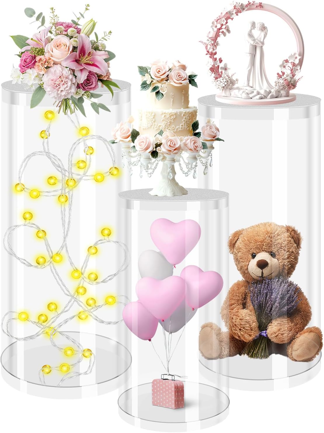 Party Cylinder Stands Set of 3 Clear Acrylic Display Stands