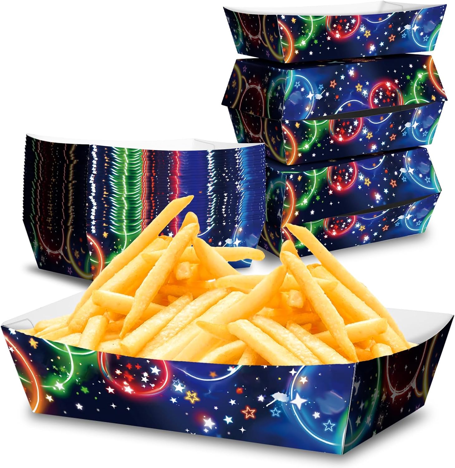 KERINGO Neon Food Trays 50 Pack 3Lb Glow in Dark Plates