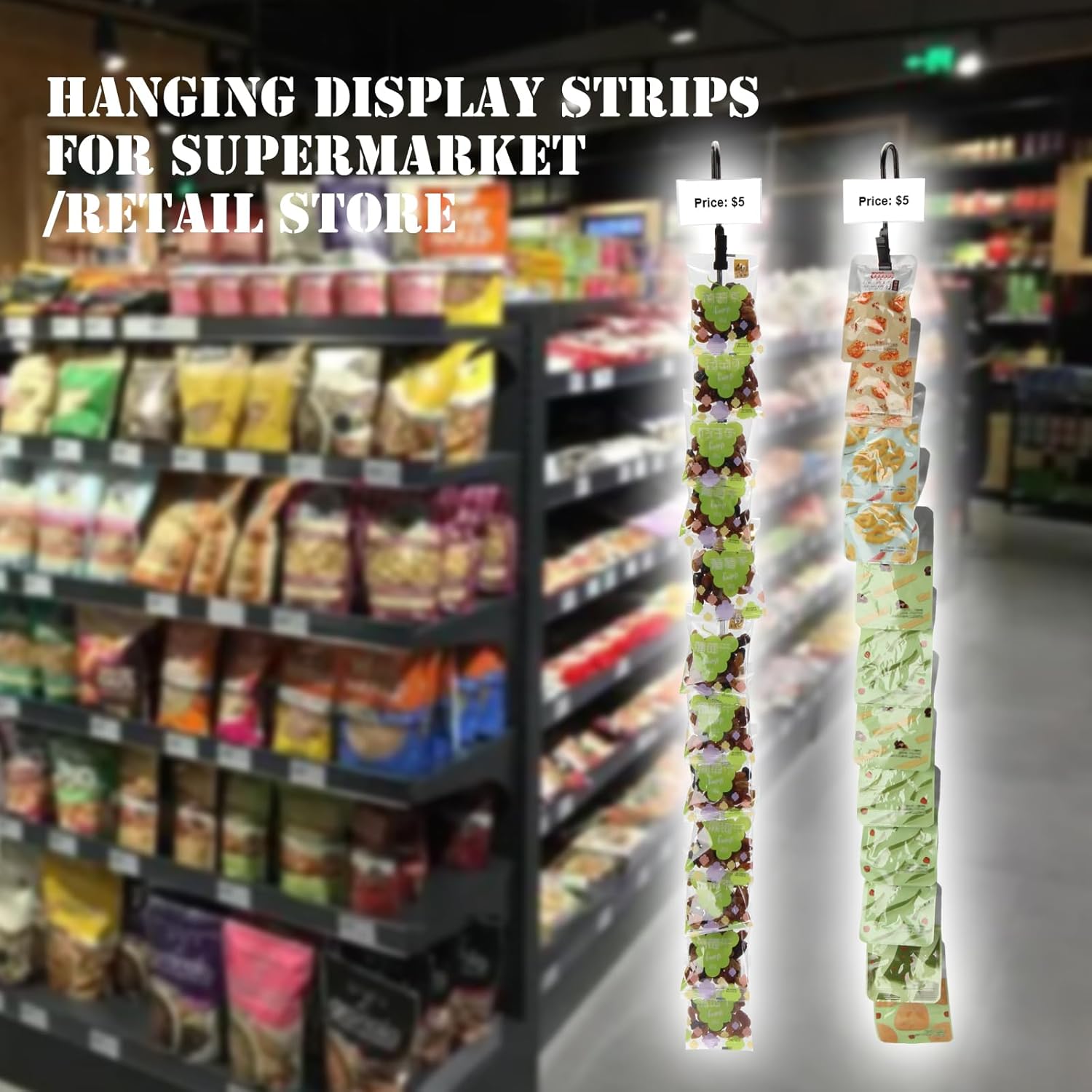 4 Pack Hanging Merchandise Strips with Hooks and Clips Black