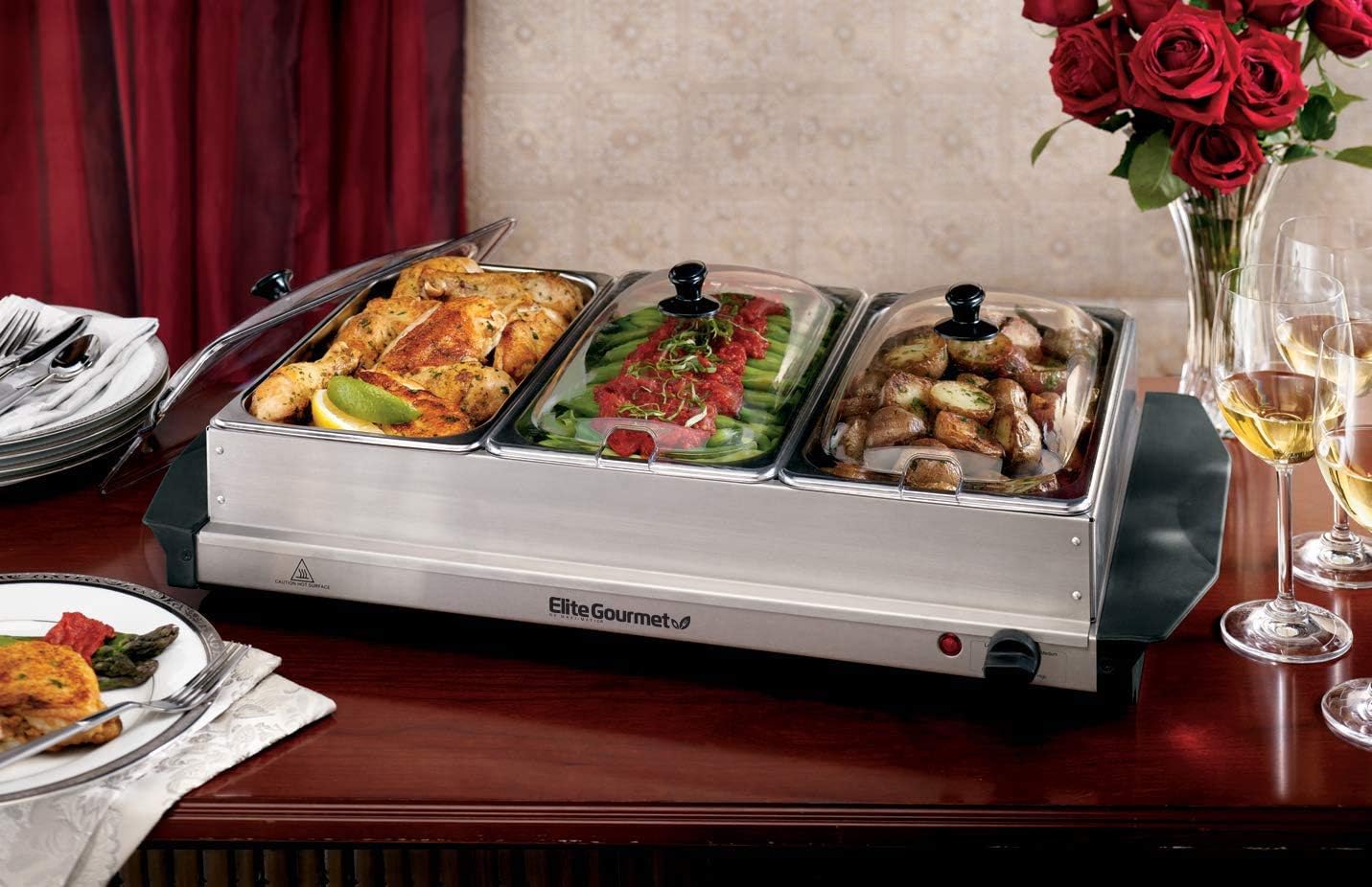 Elite Gourmet EWM-6171 Triple 25 Qt Trays Food Warmer