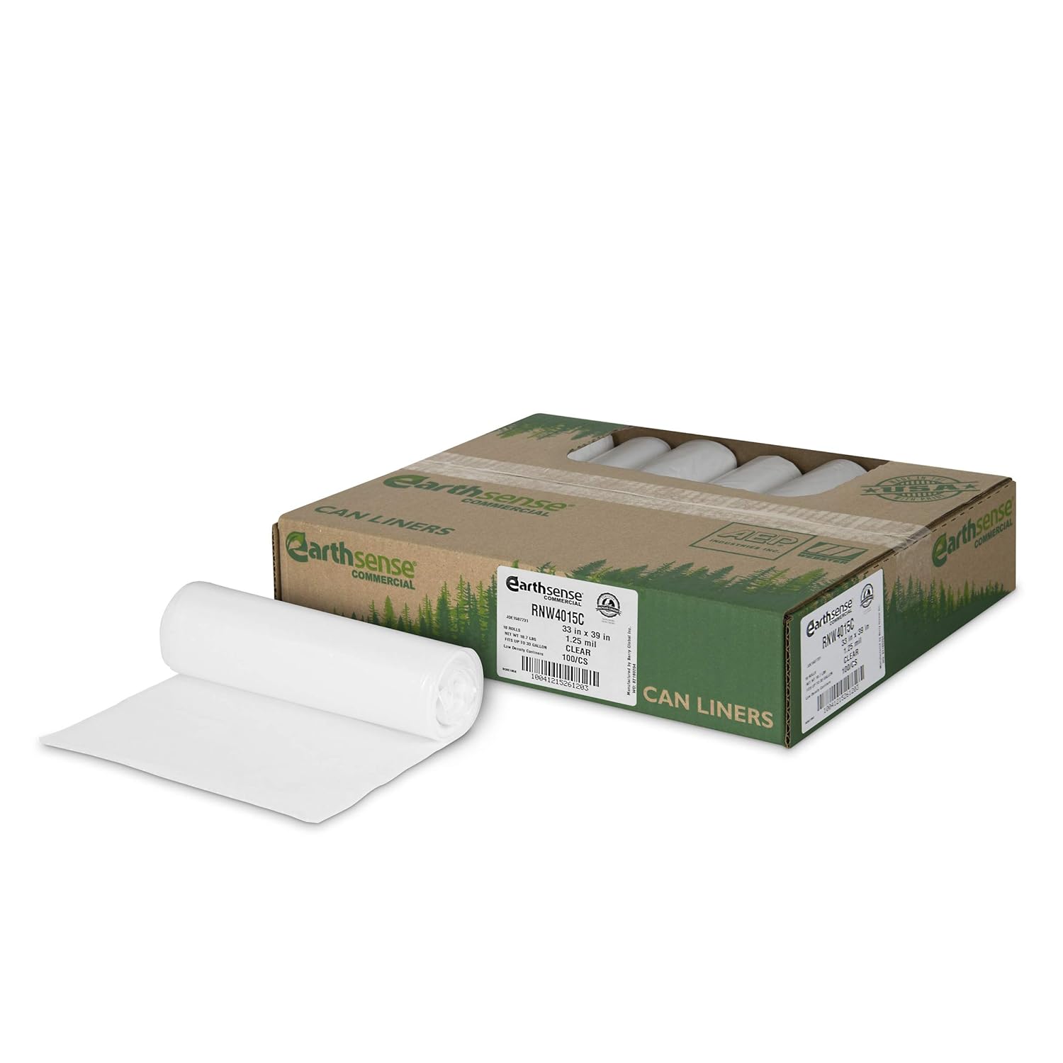 Earthsense Commercial RNW4015C Can Liner 33x39 Clear 31-33 Gal 100 ct
