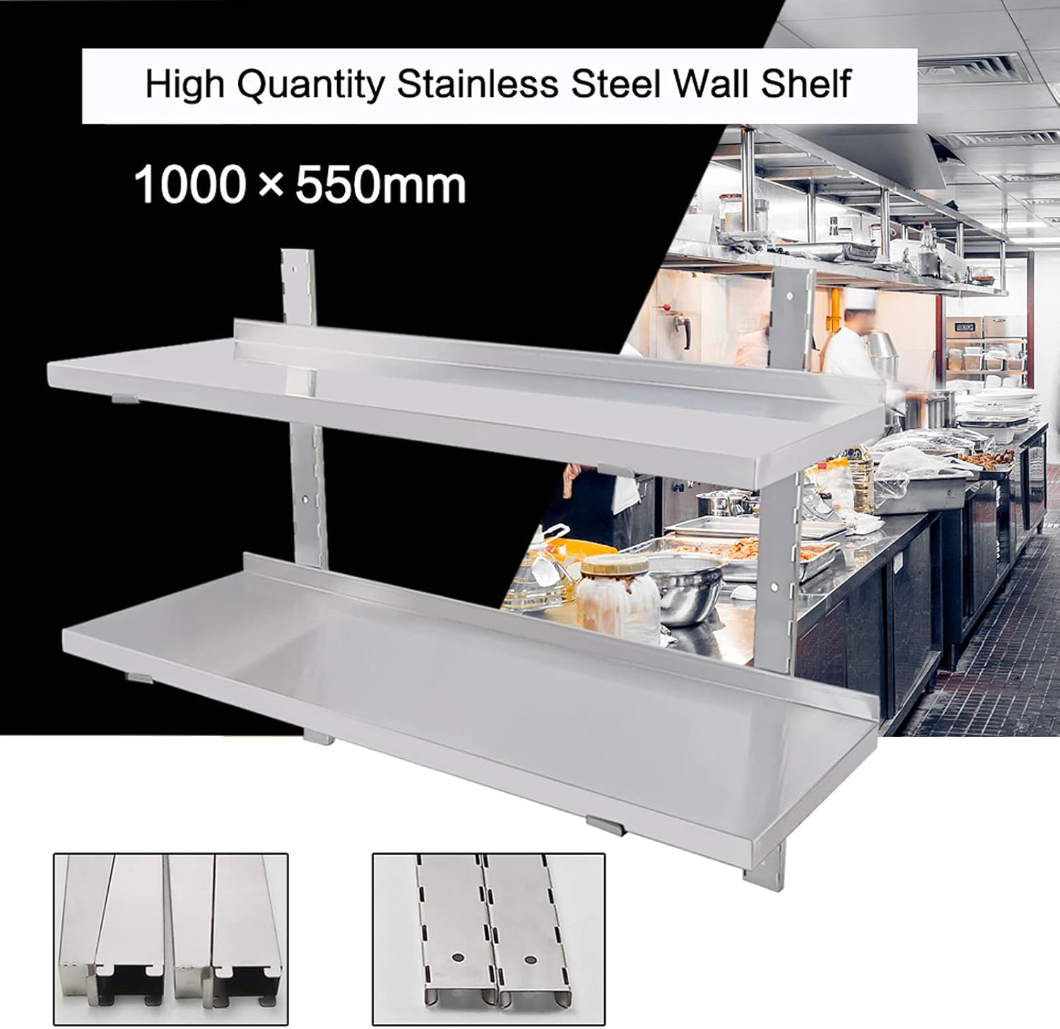 DULNICE Stainless Steel Shelf 394 x 126 Commercial Floating Wall Shelf with Brackets 154lbs Capacity