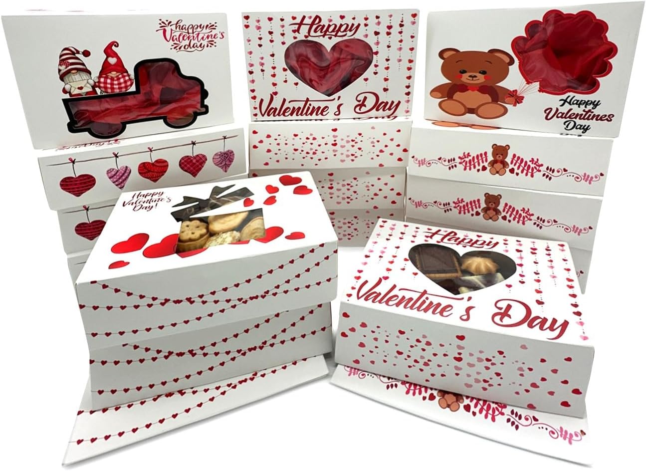 BASHOUT 24 Pcs Valentine Treat Box with Window Cutout