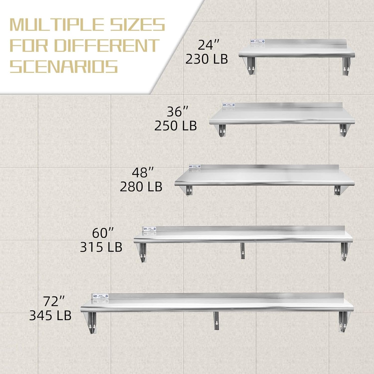 Hally Stainless Steel Shelf 12x24 Inches 230 lb