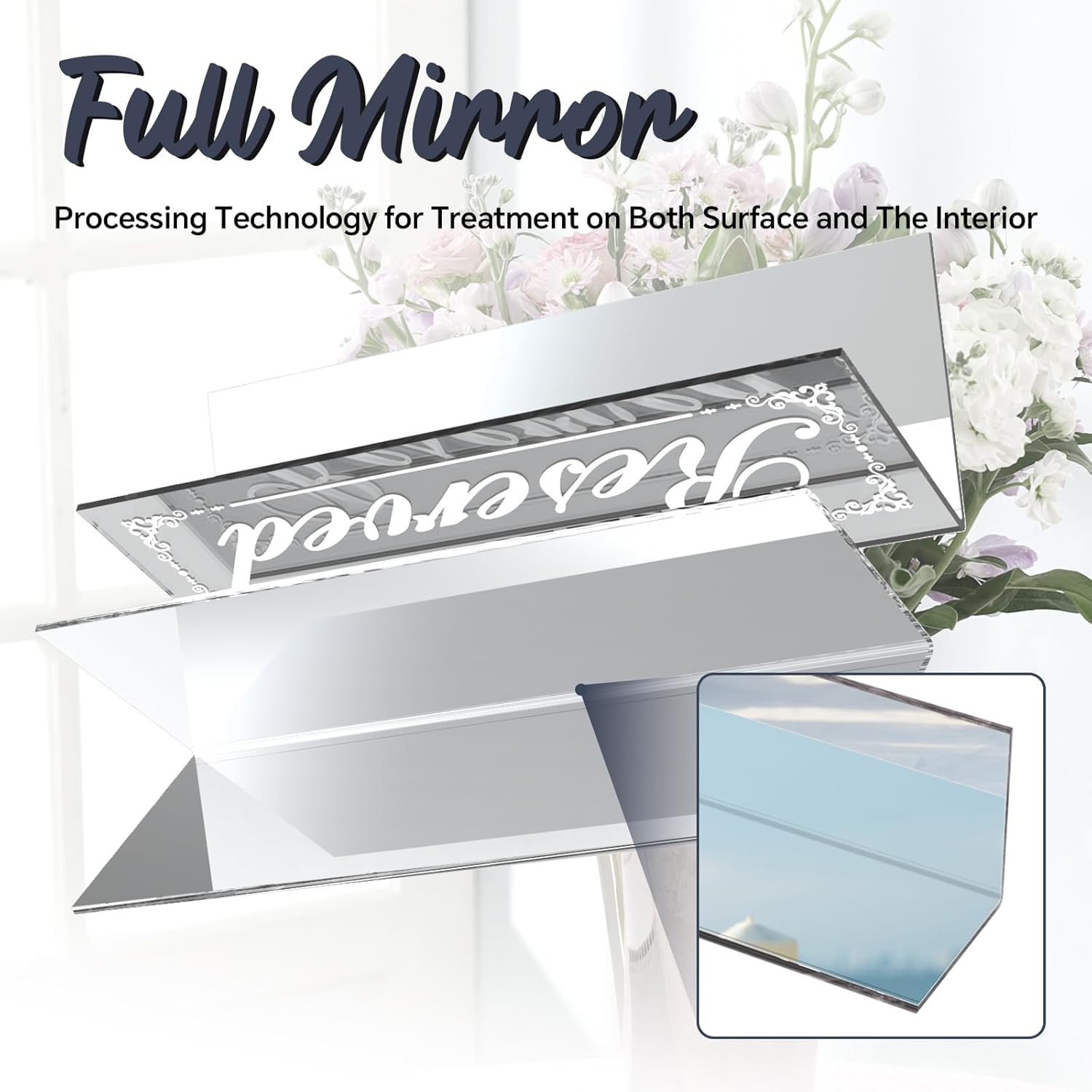12 Pcs 6x2 Inch Silver Mirrored Table Signs