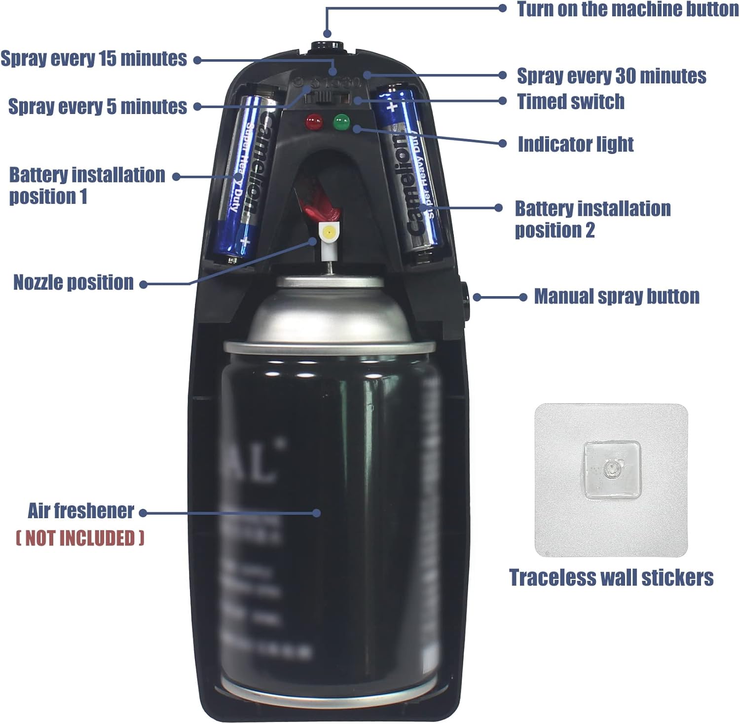 Automatic Air Freshener Spray Dispenser 2-Pack - Black