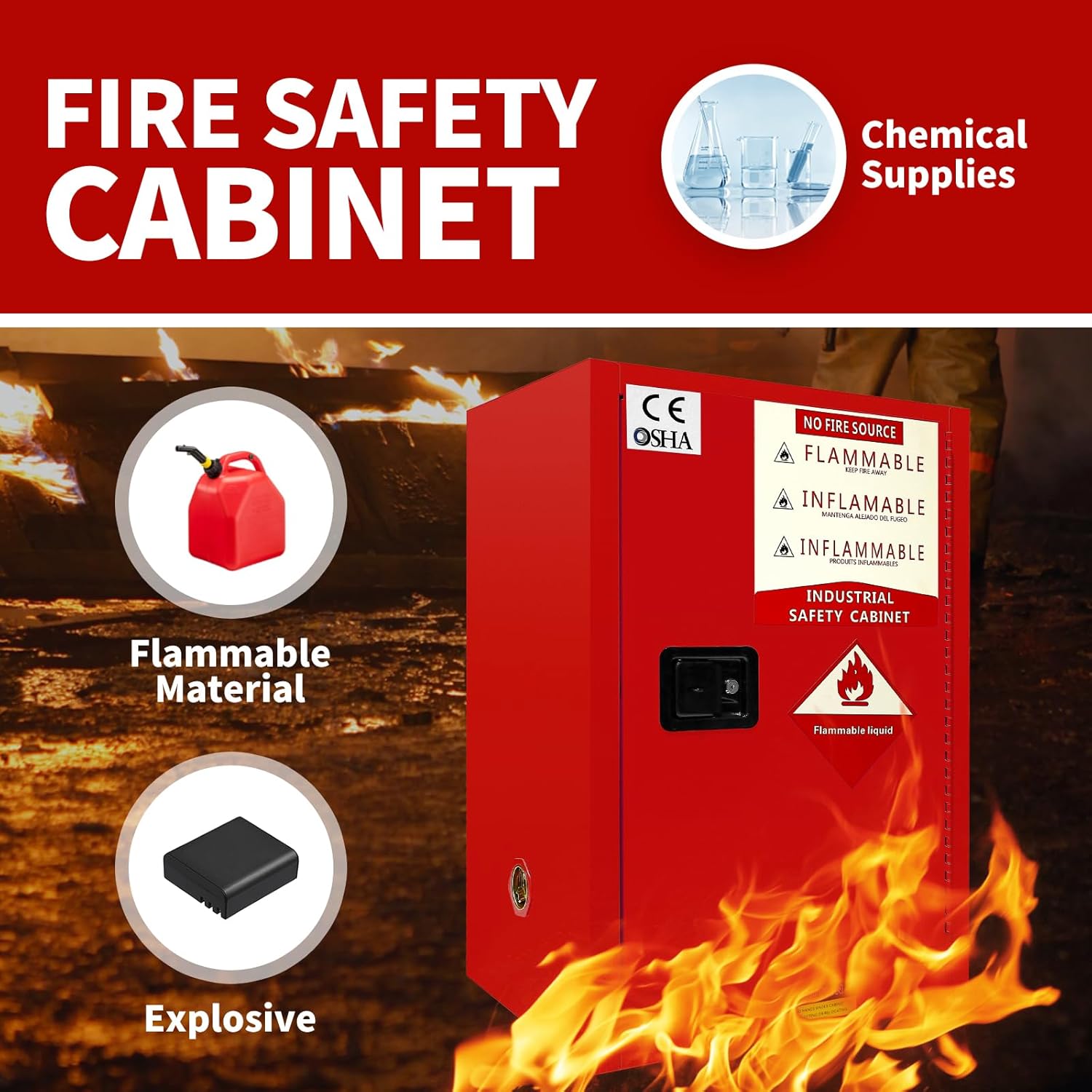 24 Gallon Flammable Cabinet Red 35H x 23W x 182D