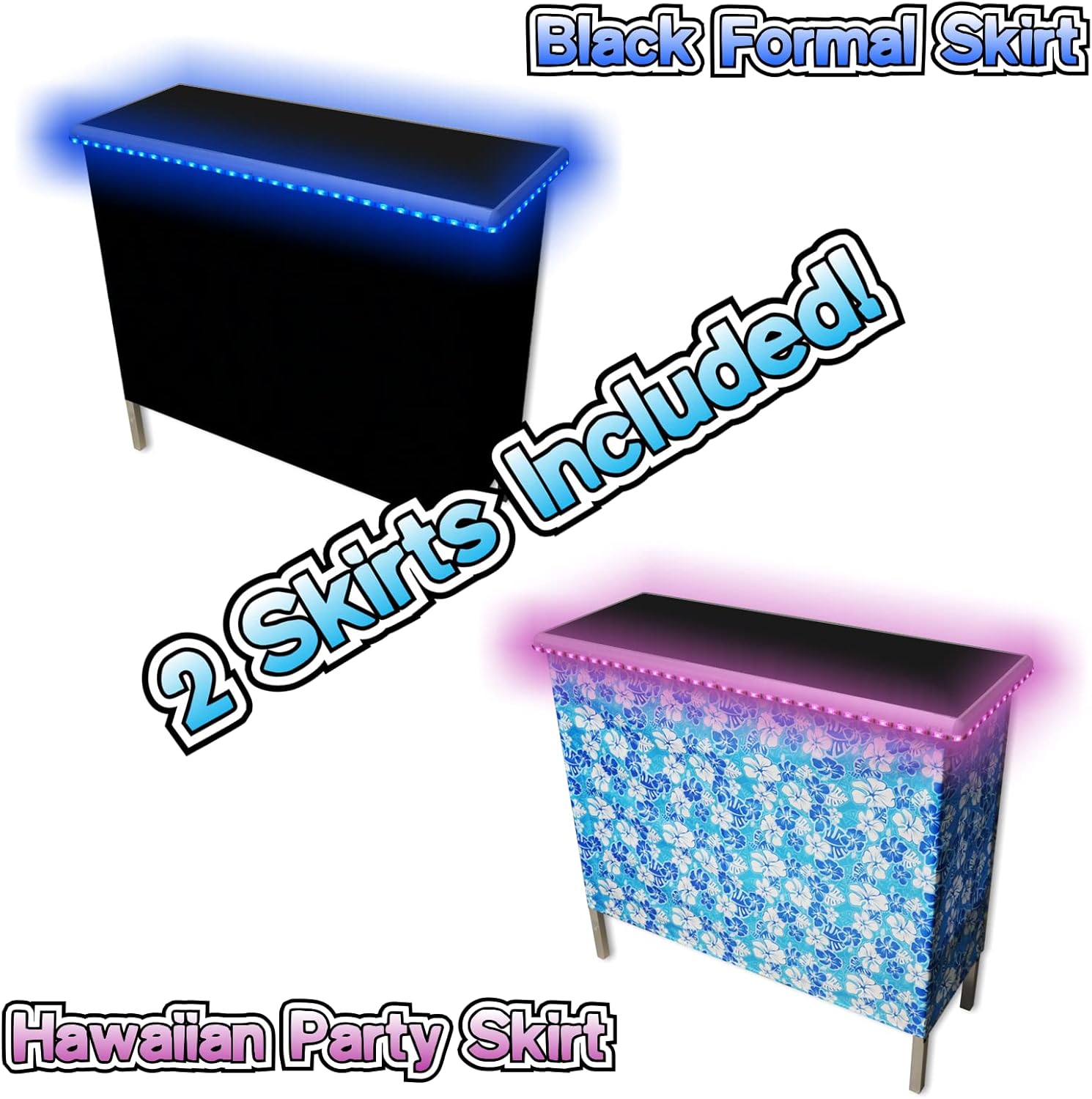 PARTYPONG Folding Portable Party Bar with LED Lights Black Hawaiian Skirts Storage and Carry Case
