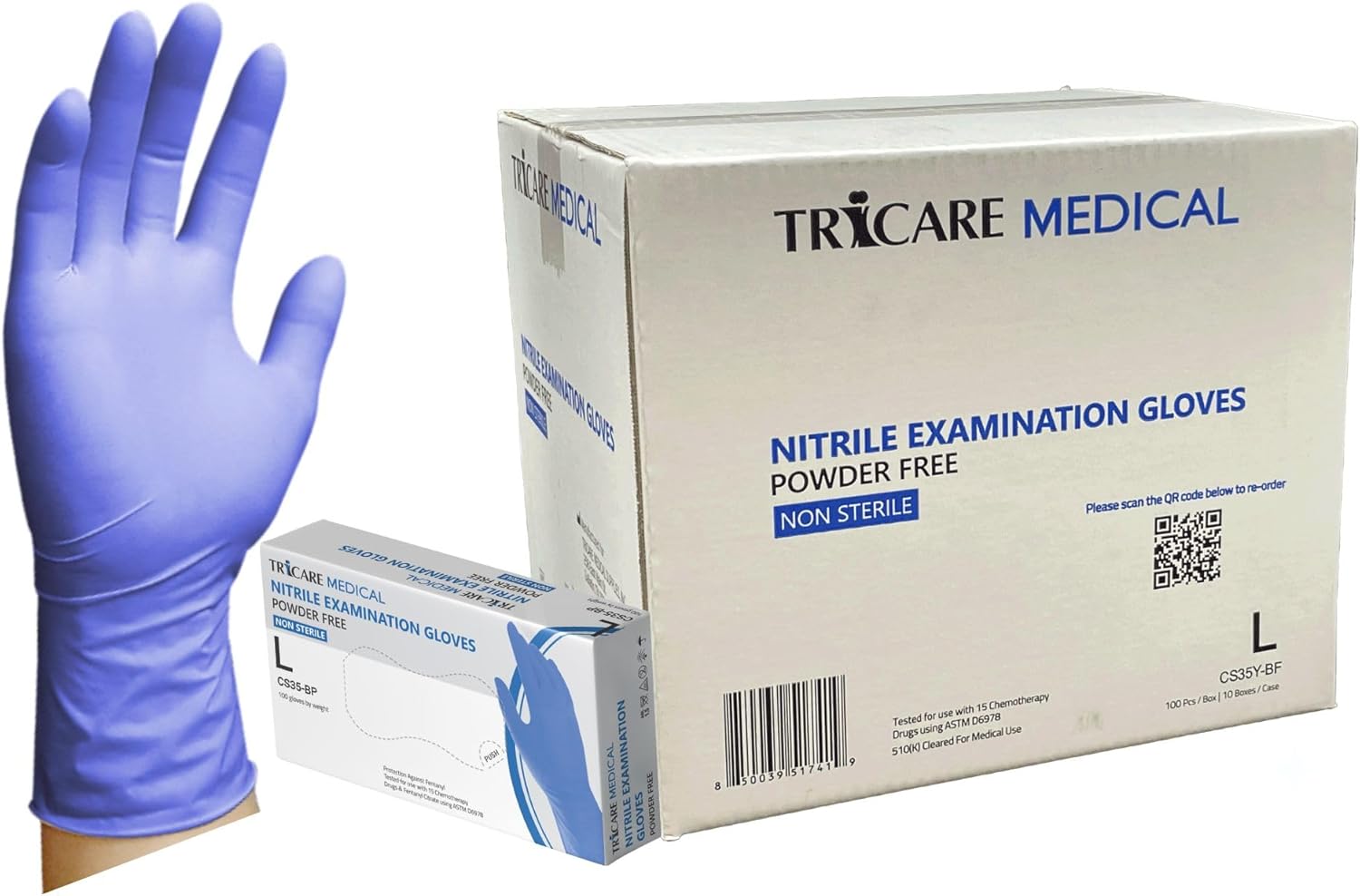 TRICARE MEDICAL Nitrile Exam Gloves 43 Mil Deep Blue