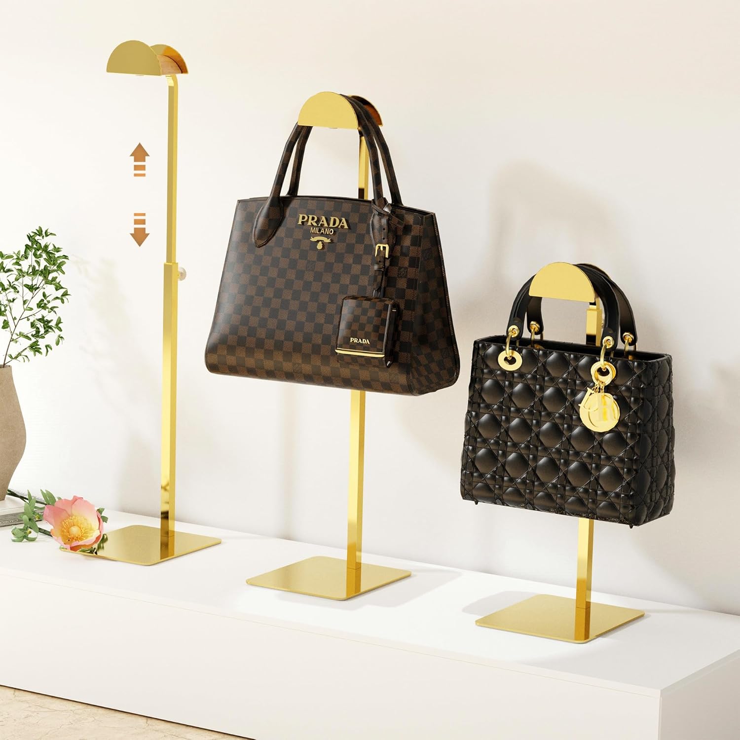2 Pack Gold Purse Display Stand for Vanities and Retail