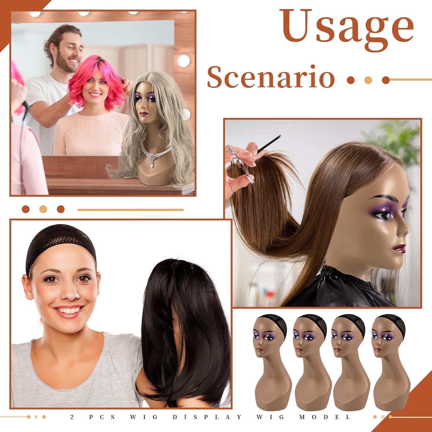 Leinuosen 4 Pcs Realistic Mannequin Head for Wigs Display Black 19 Inches