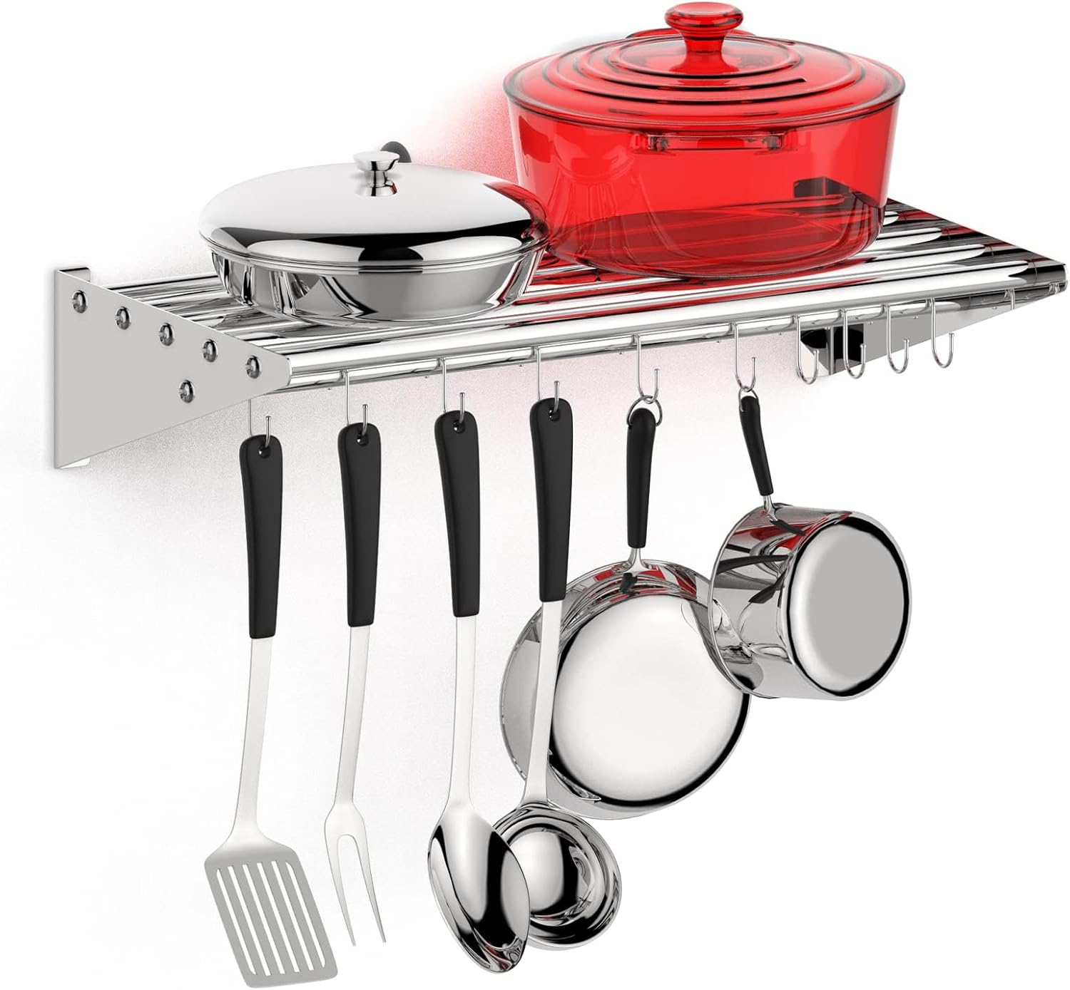 EcoExplorer Stainless Steel Wall Shelf with 10 Hooks