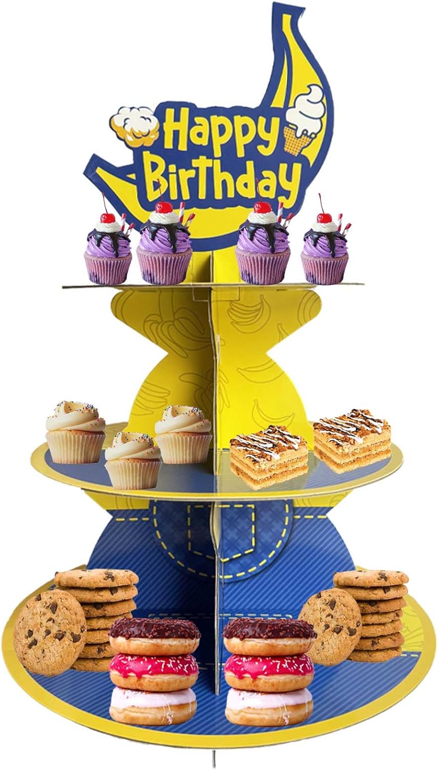 Cartoon Yellow 3-Tier Cupcake Stand for Birthday Party