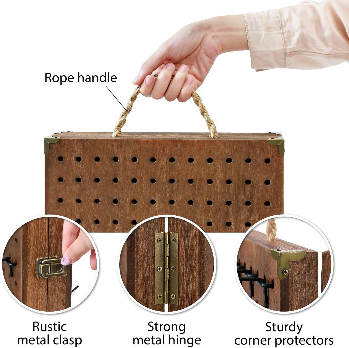 MOOCA 2 Panel Pegboard Jewelry Display Organizer with 48 Hooks and Rope Handle