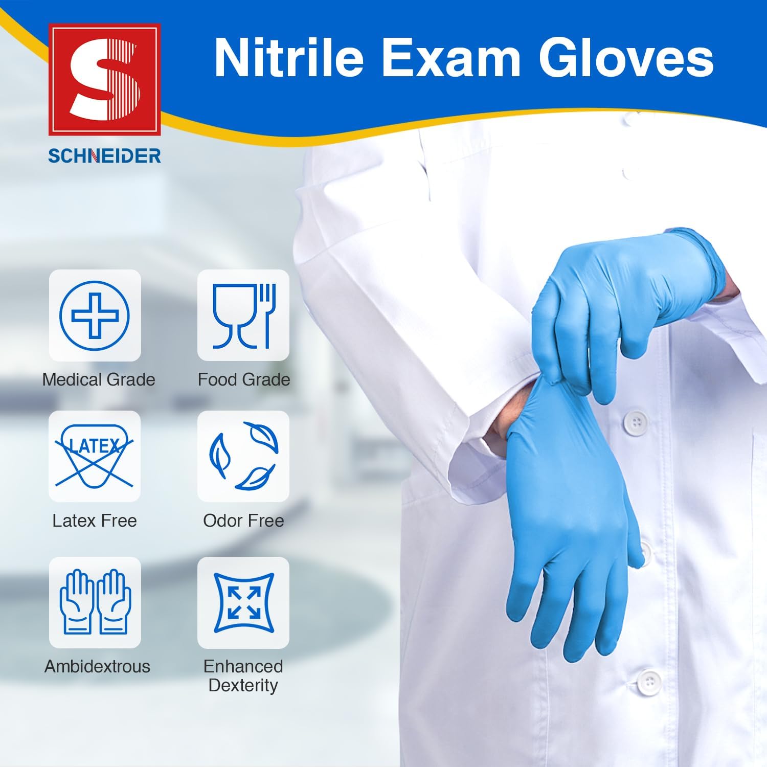 Schneider Nitrile Exam Gloves Blue Disposable