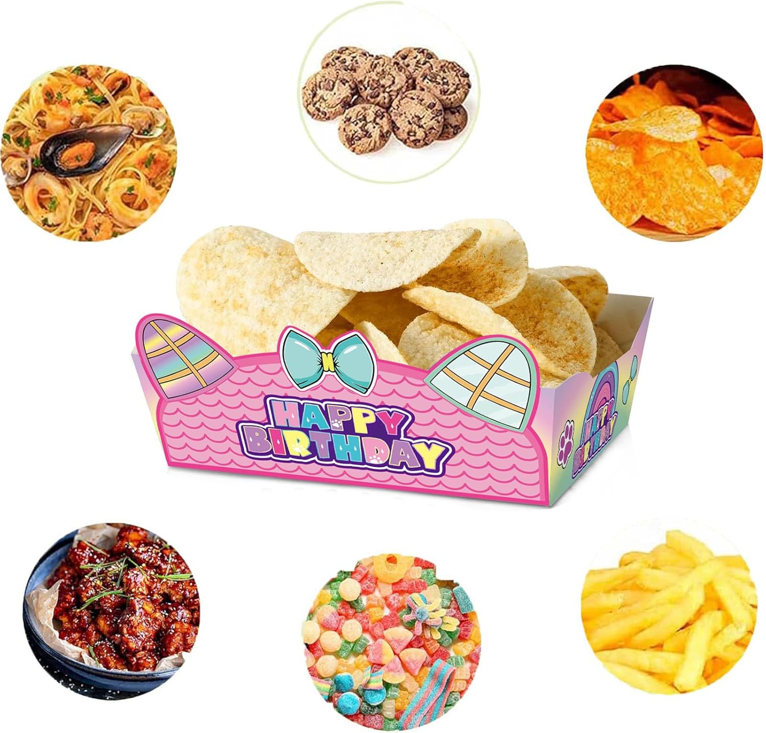 24Pcs Cartoon Paper Food Serving Trays for Birthday Decorations