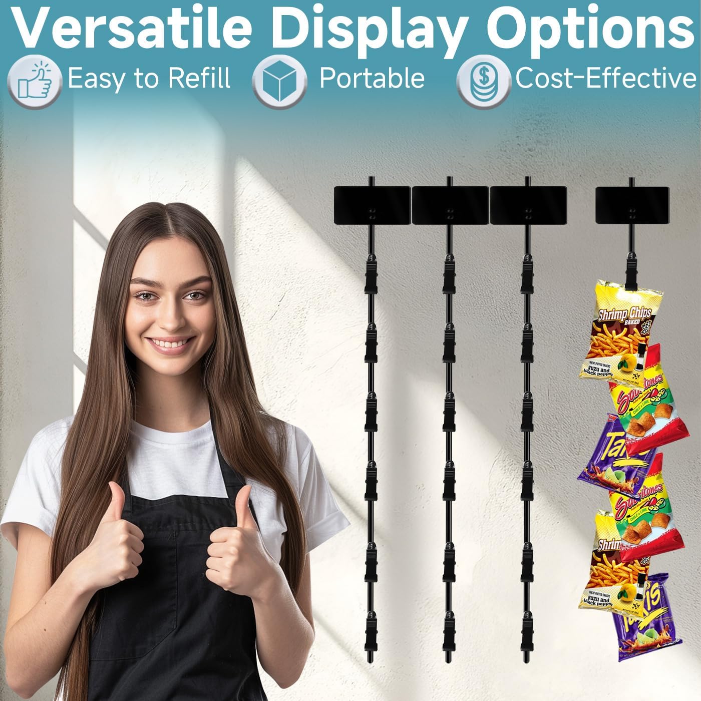 Hanging Merchandise Strips with 6 Clip Holders 4 Pack
