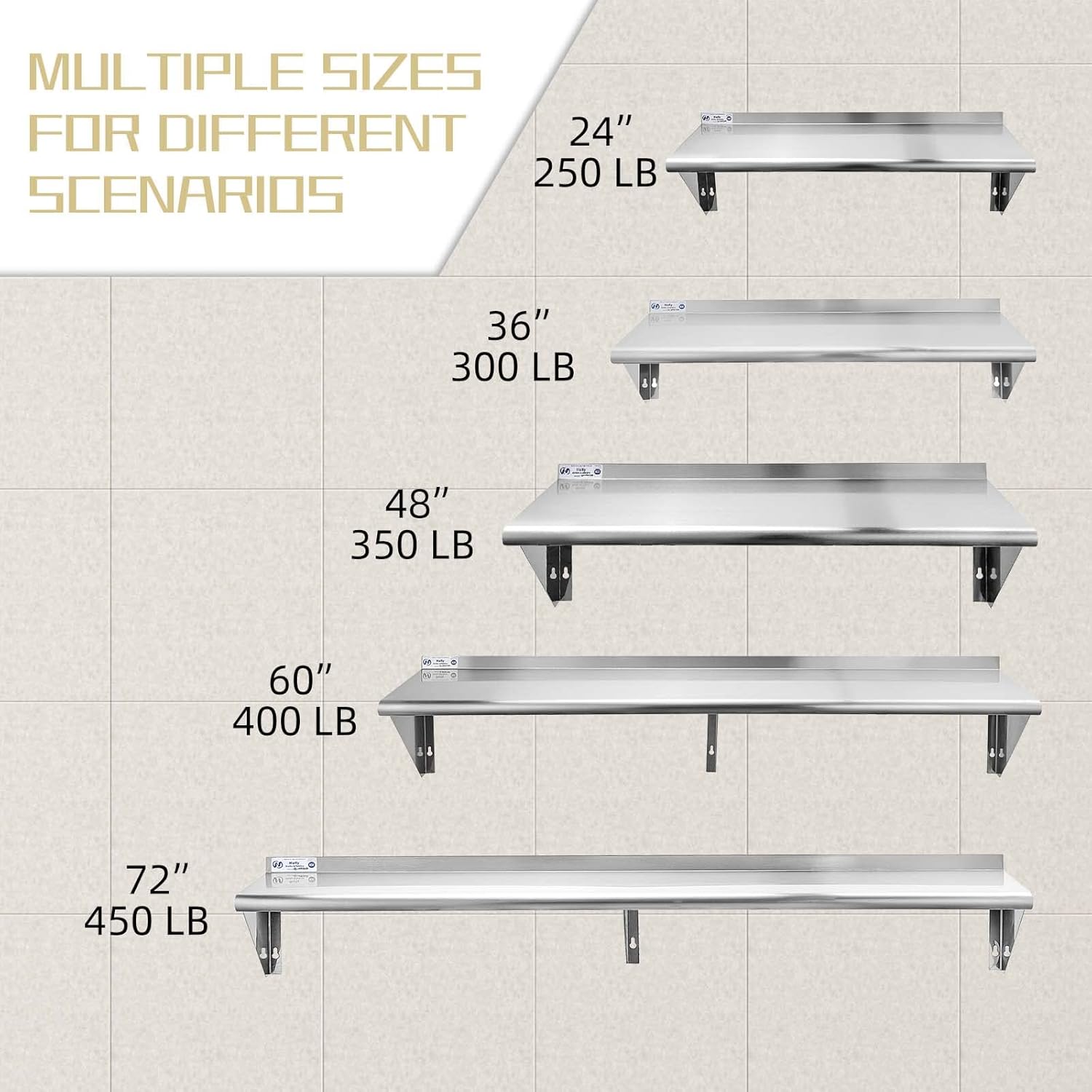 Hally Stainless Steel Shelf 14x36 Inches 300 lb Wall Mount