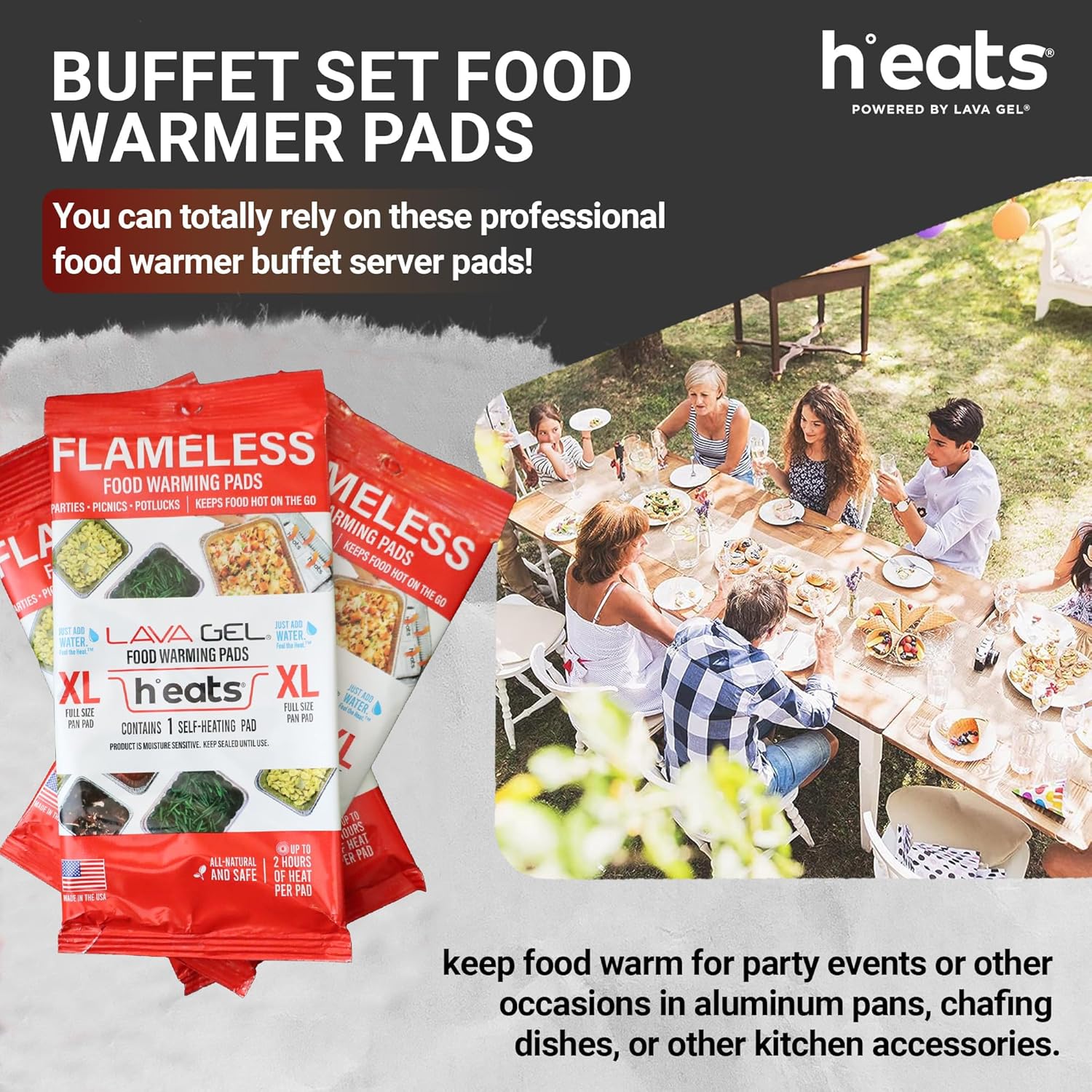 Flameless Food Warming Pads 6 Pack - Safe and Reusable Buffet Warmers