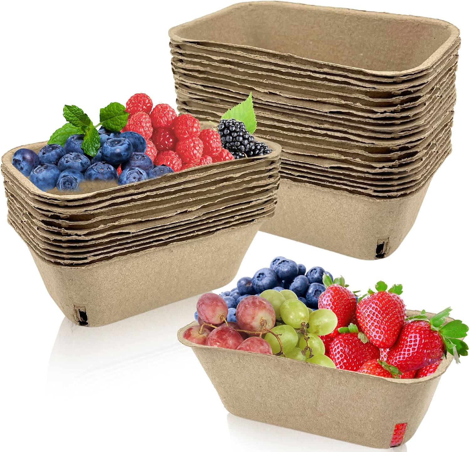 Rainmae 30 Pack Large Berry Pulp Fiber Baskets for Fruit and Vegetable Display