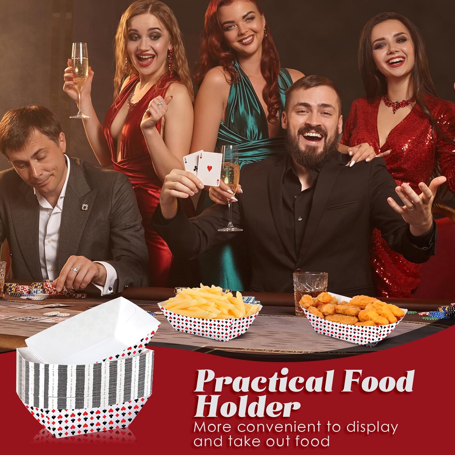 100pcs Casino Theme Paper Food Trays for Parties