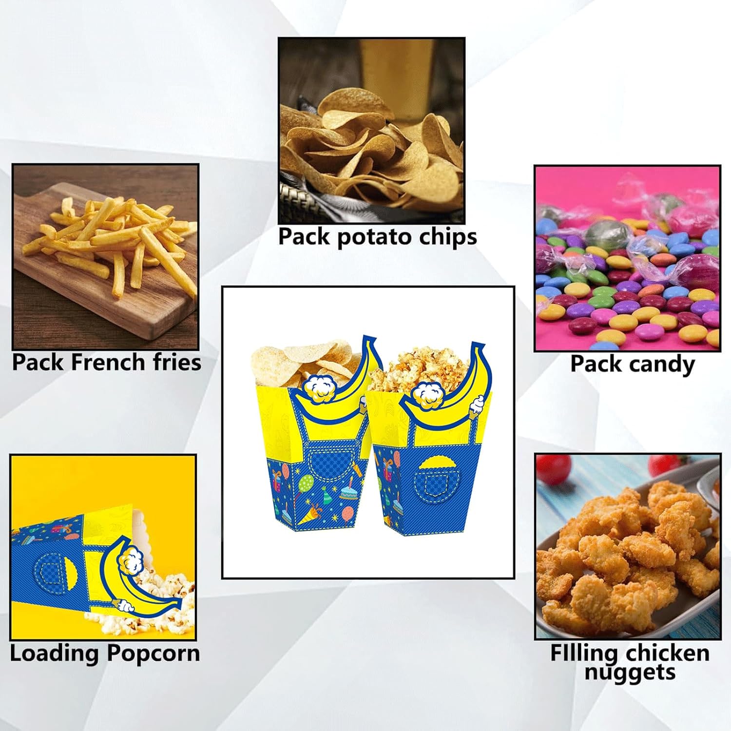 Cartoon Yellow Popcorn Boxes 16pcs for Birthday Parties
