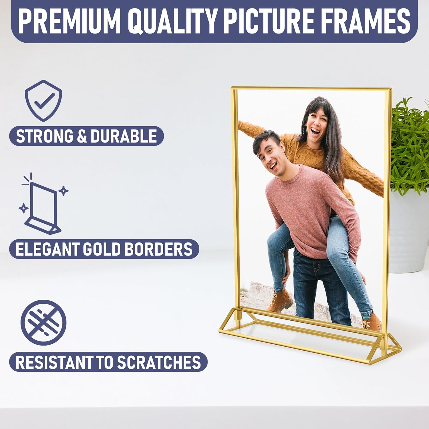 Gold Picture Frames Double-Sided 5x7 Clear Easel Stand 6-Pack