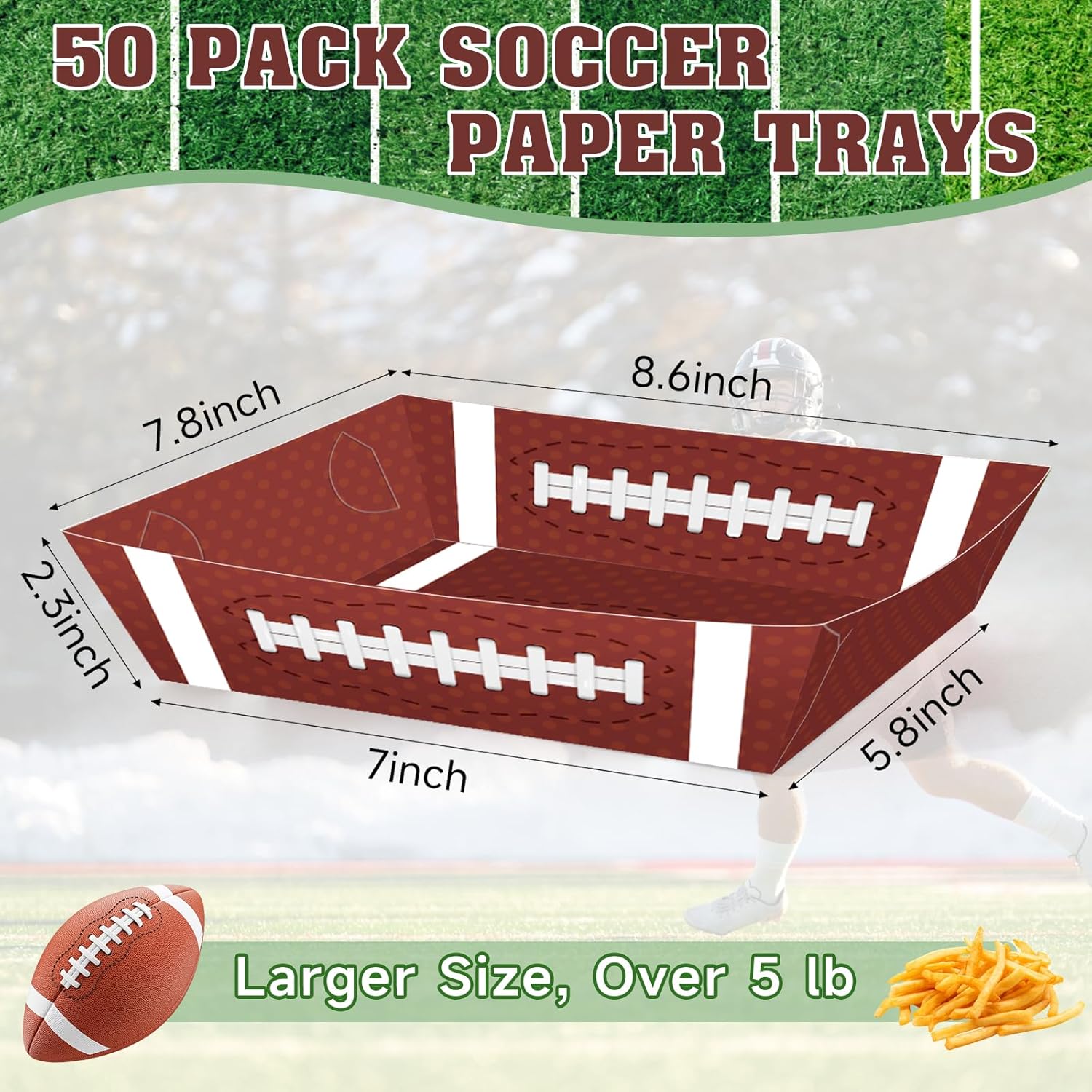 50Pcs Football Party Plates with 2 Patterns 5lb Serving Trays Football Decor for Gameday Birthday and Tailgate Parties