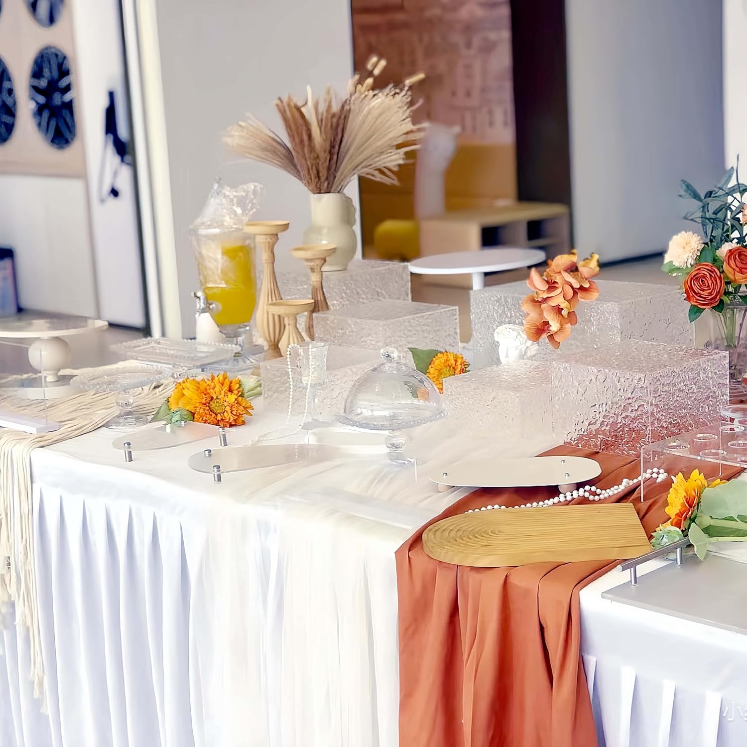 4PCS Acrylic Buffet Risers with Mini Signs Display Stand