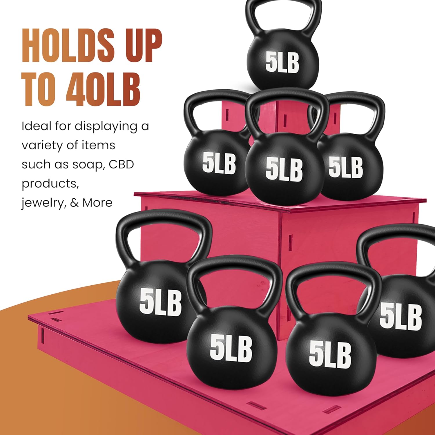 Torched Displays 3-Tier Wooden Display Stand Pink Corner