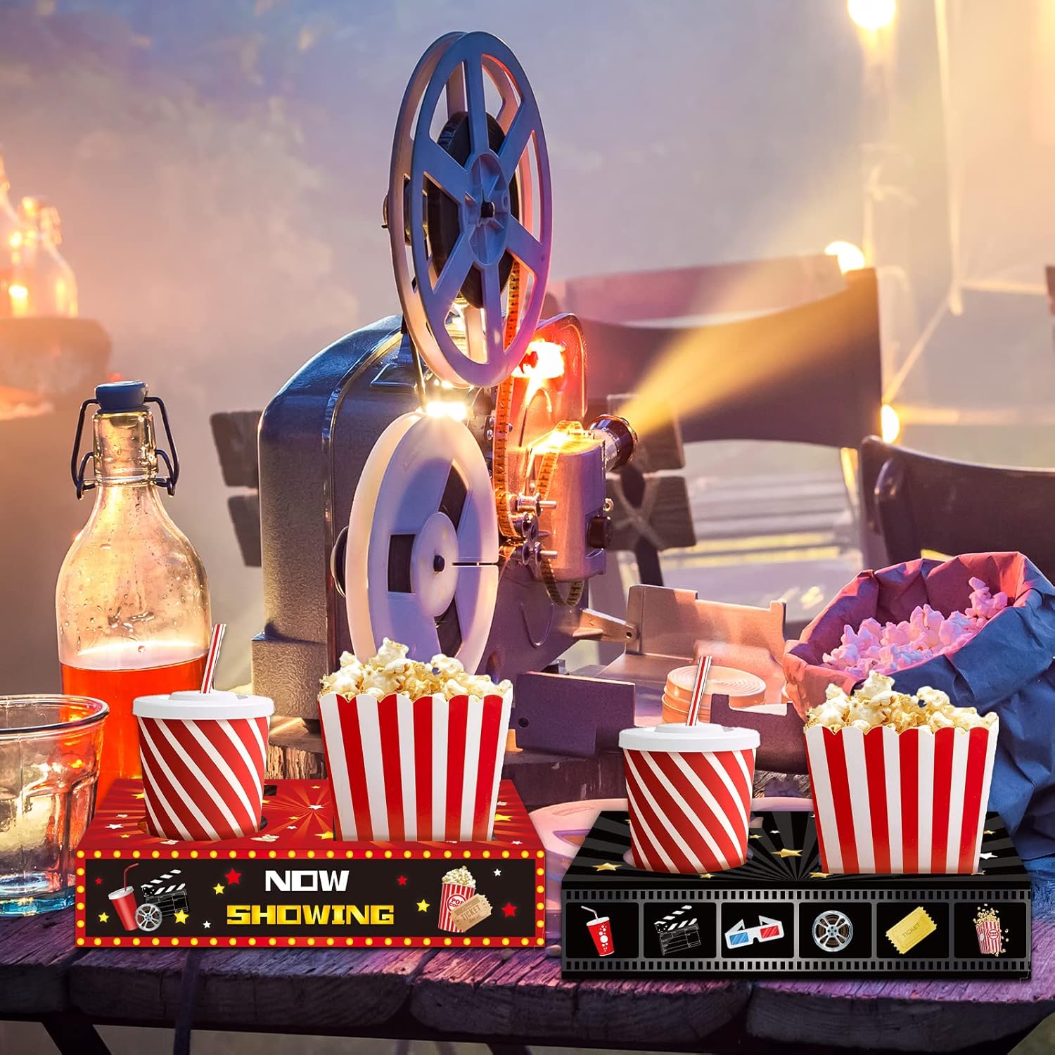 OBUSATT 32Pcs Movie Night Snack Trays with Popcorn Holder