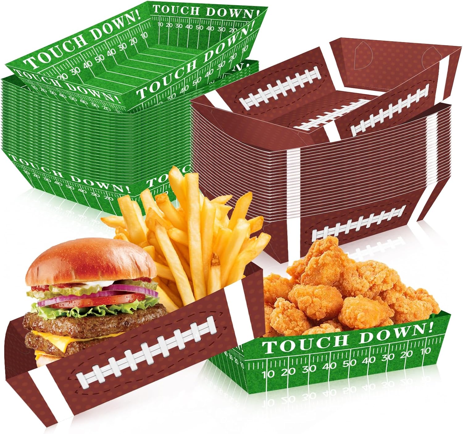 50Pcs Football Party Plates with 2 Patterns 5lb Serving Trays Football Decor for Gameday Birthday and Tailgate Parties