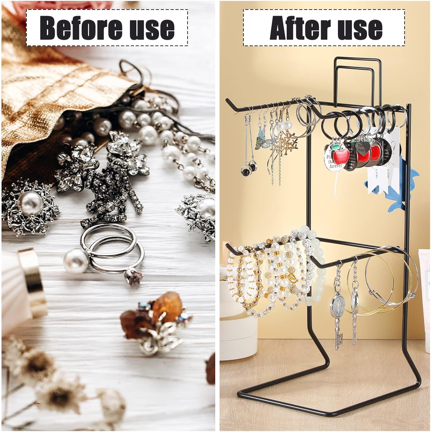 Coume 2 Pcs Metal Jewelry Display Stand for Necklaces Earrings