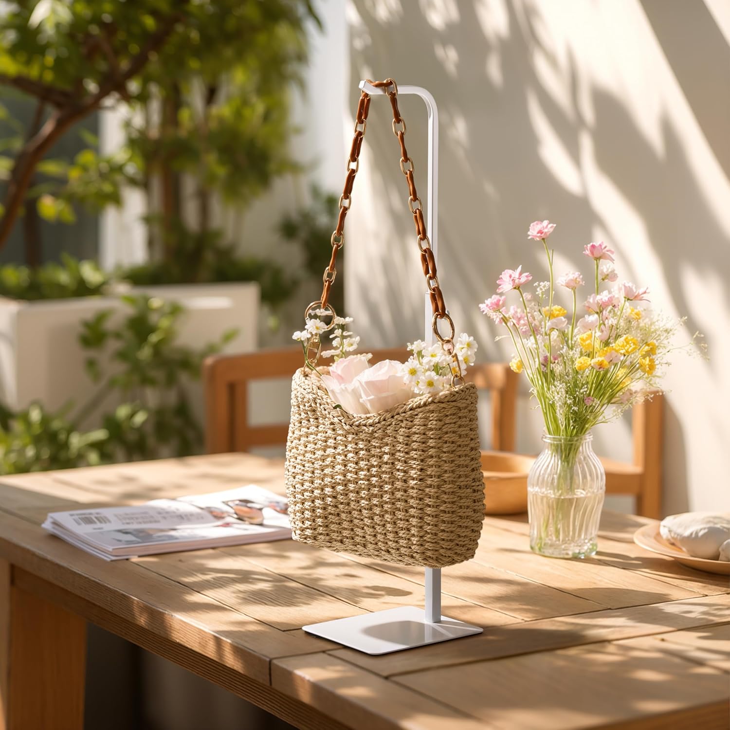 2 Pcs Purse Holder Handbag Display Stand Adjustable Hook Stand for Tabletop Closet Desk Retail Use White