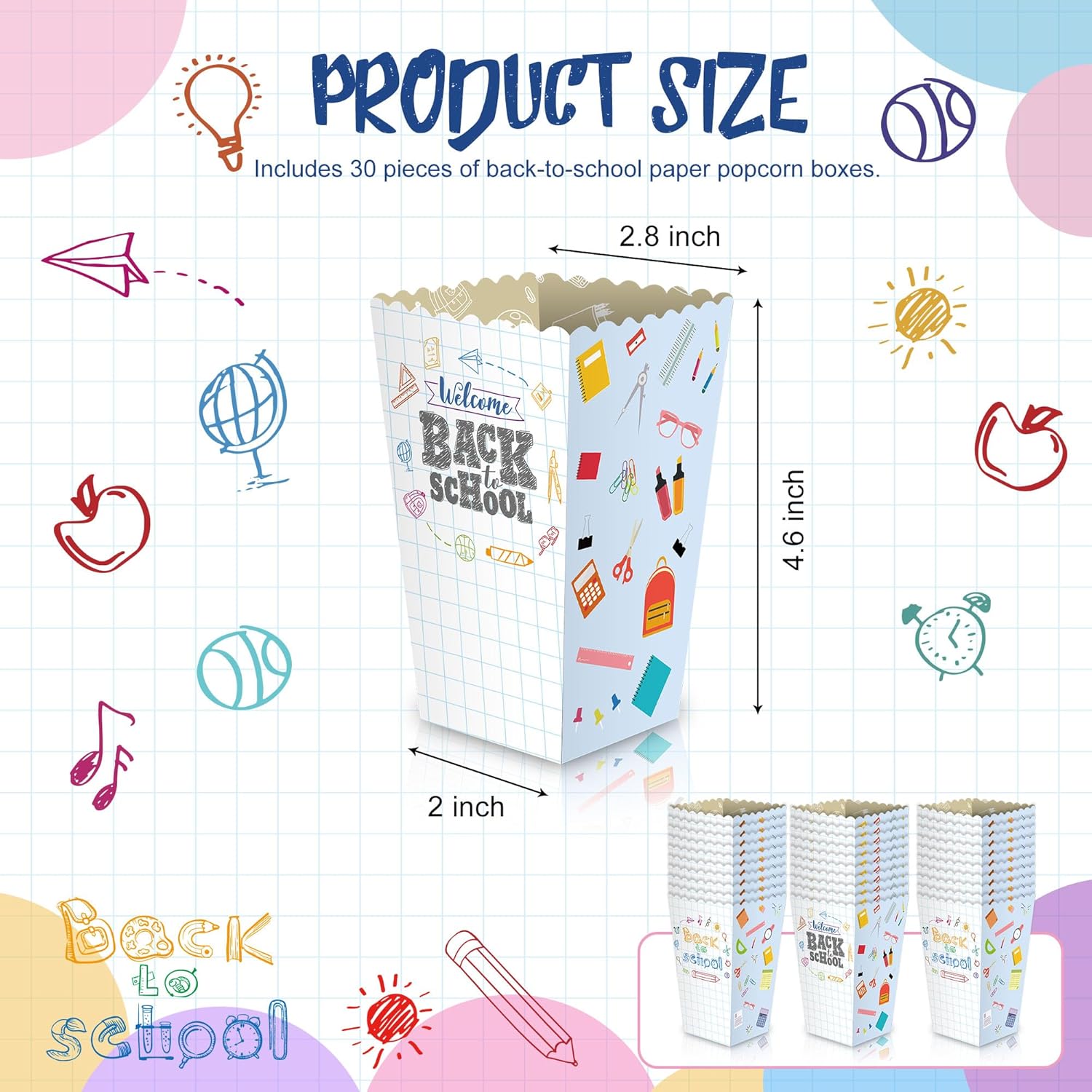 Adnee 30 Pack Back to School Popcorn Boxes