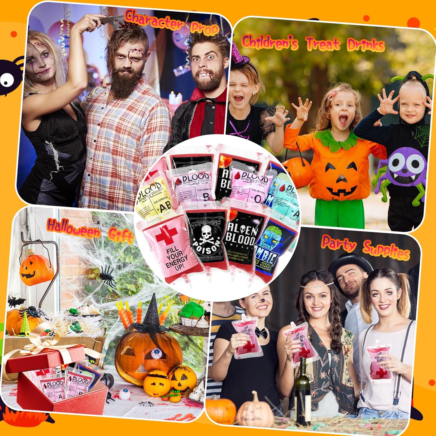 40 Pcs Halloween Blood Bags for Drinks Reusable with Funnel