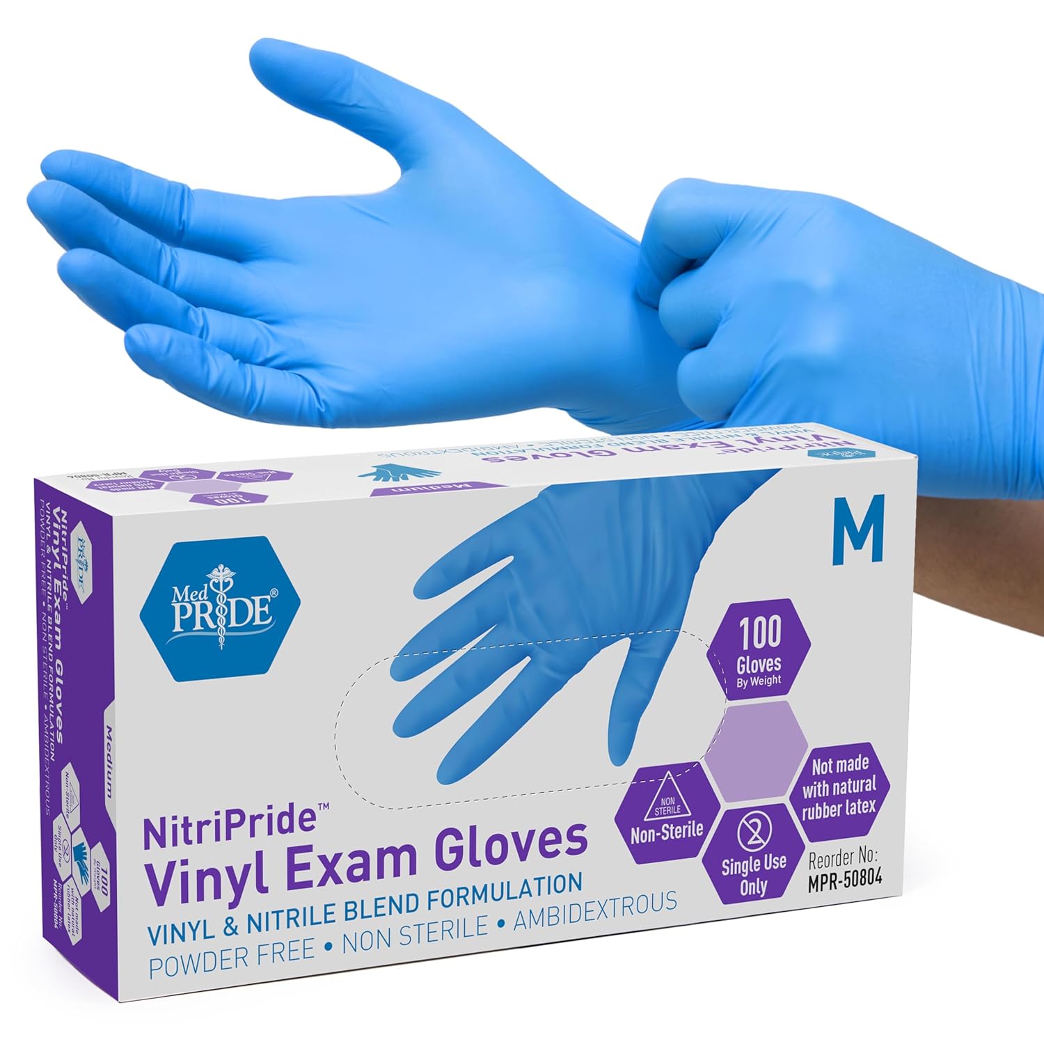 MED PRIDE Nitrile-Vinyl Blend Exam Gloves Medium 100 Pack
