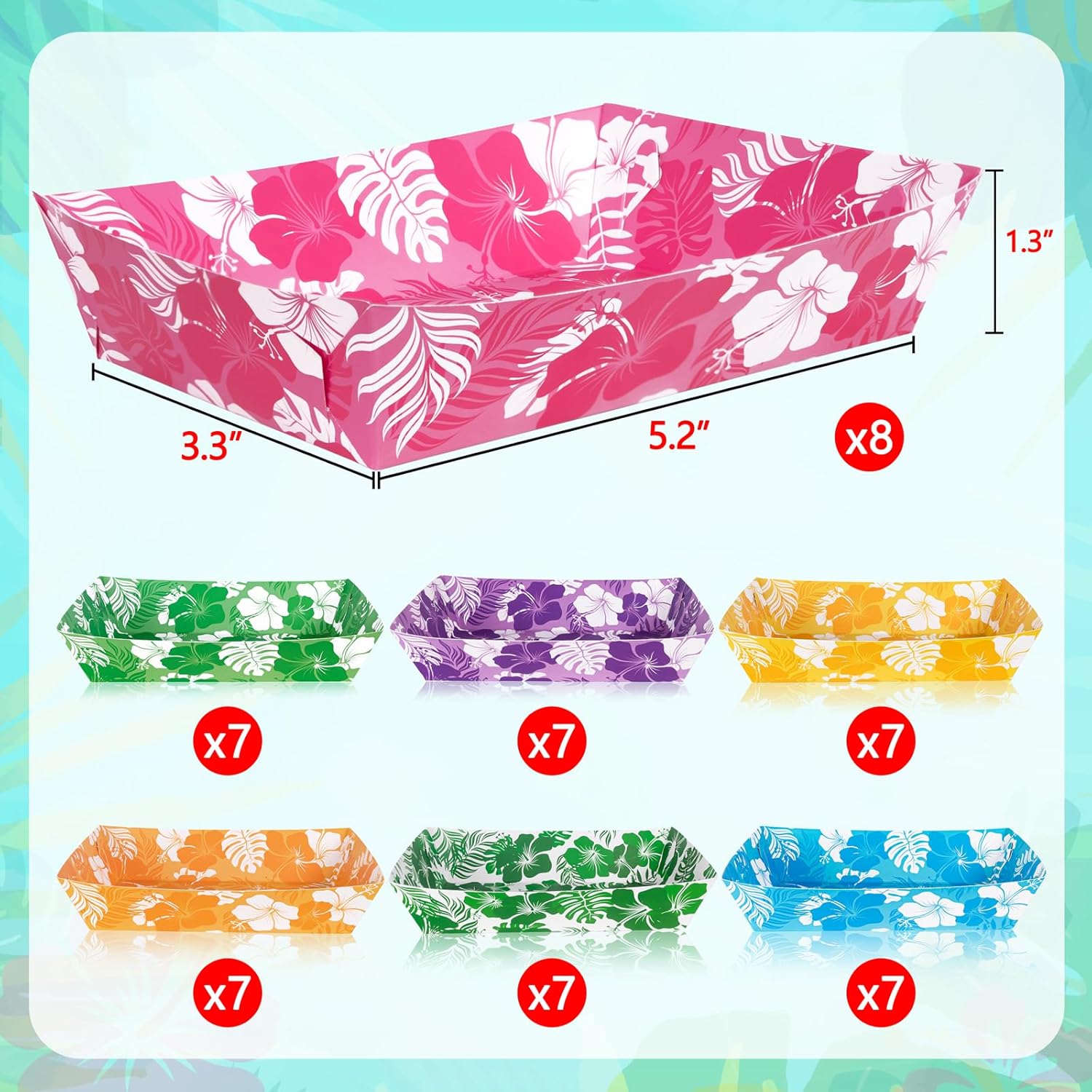 50pcs Hibiscus Luau Party Food Trays - Aloha Themed Disposable Serving Supplies