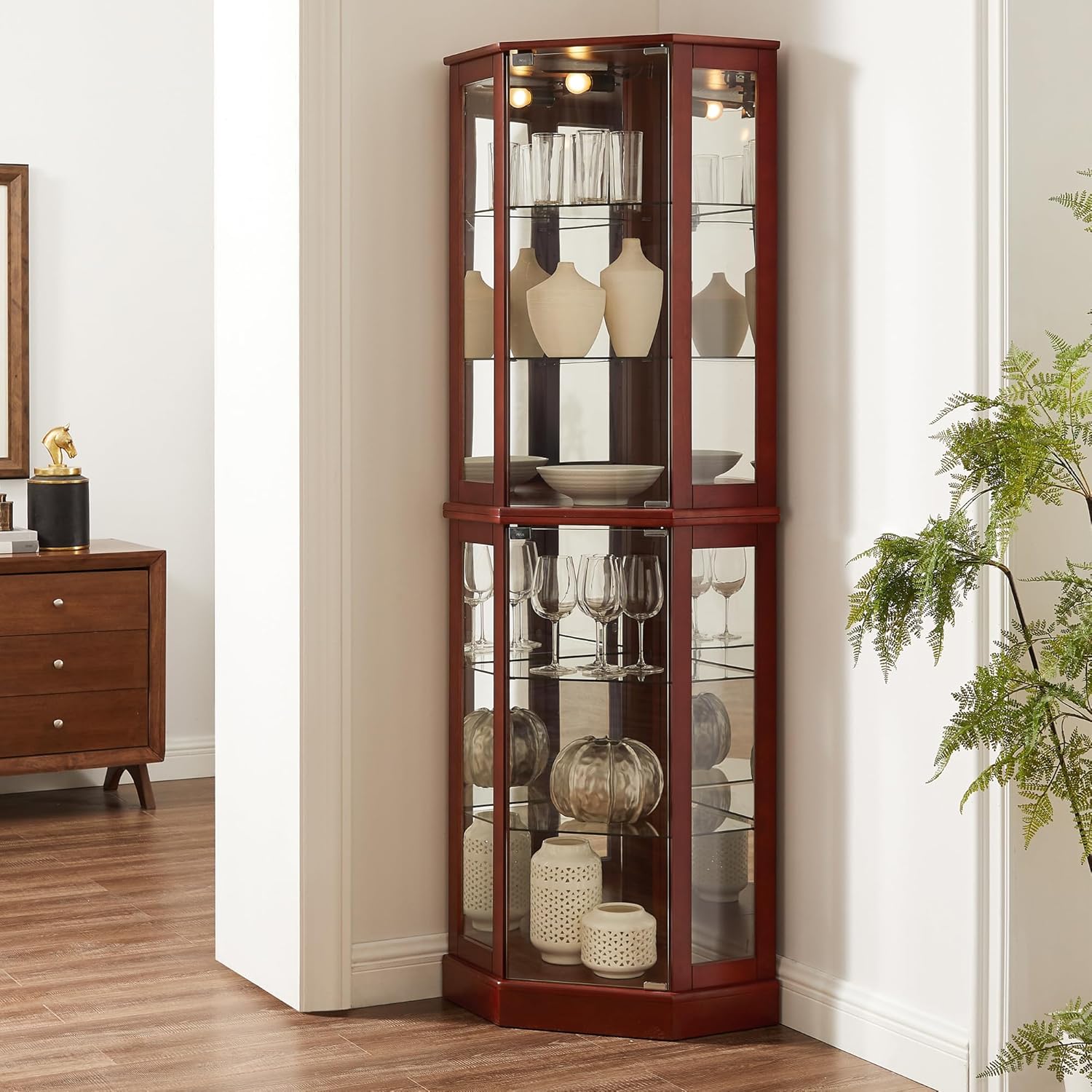 6 Shelf Corner Curio Display Cabinet with Lights