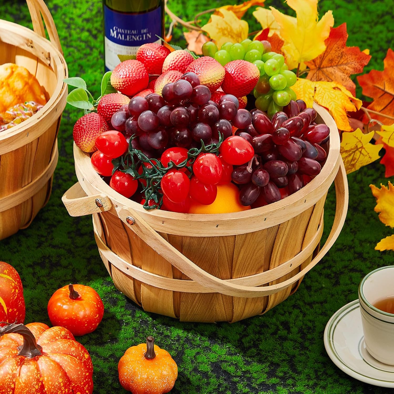 Marsui 16 Pcs Large Wooden Apple Basket 11x65 Wicker Fruit Bushel Baskets with Handle