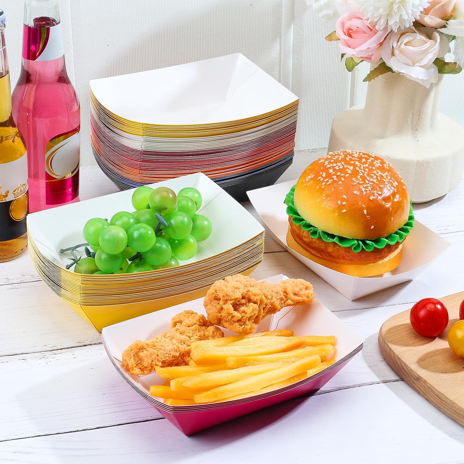 2lb Paper Food Trays 105pcs Multicolor Serving Trays for Fries and Snacks