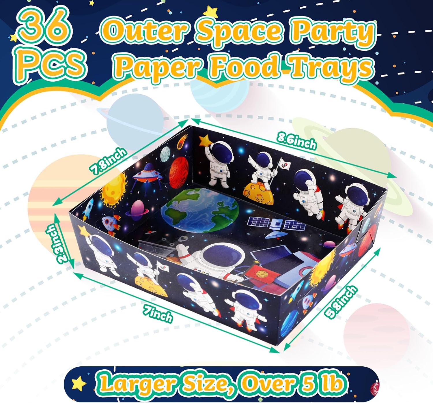 36 Pack Space Themed Food Trays for Kids and Parties