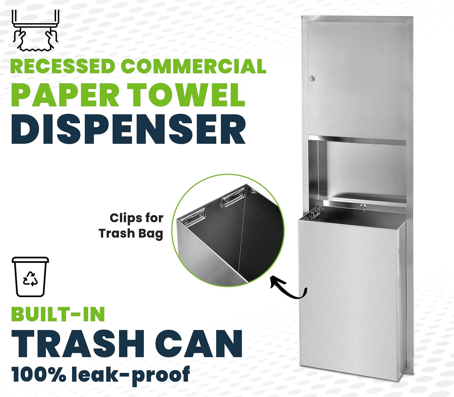 Alpine Recessed Paper Towel Dispenser with 12 Gallon Trash Can Stainless Steel
