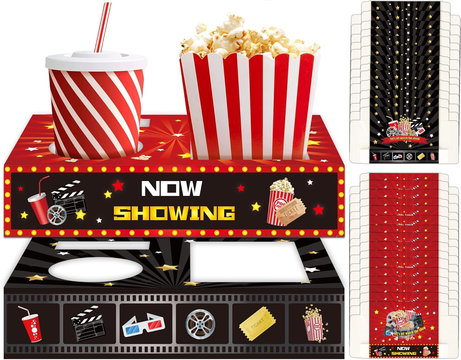 OBUSATT 32Pcs Movie Night Snack Trays with Popcorn Holder