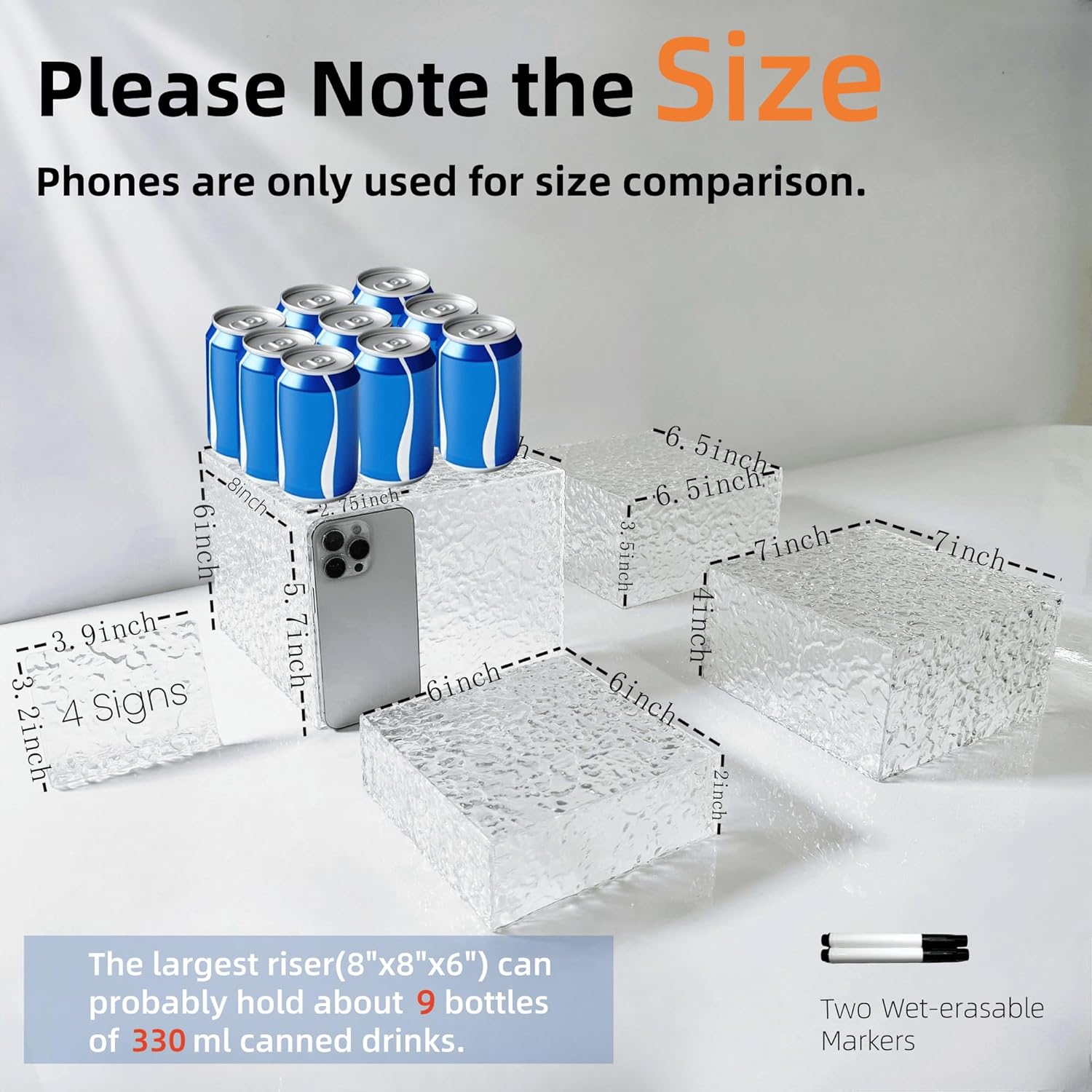 4PCS Acrylic Buffet Risers with Mini Signs Display Stand