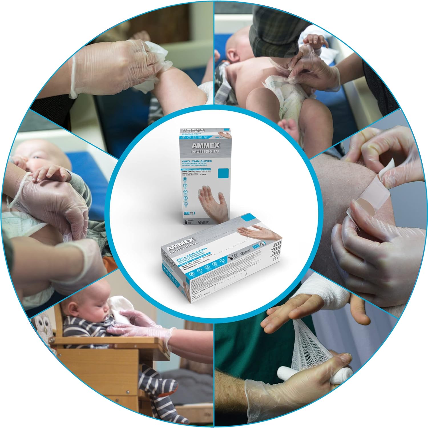 AMMEX Clear Vinyl Medical Gloves 3 Mil Case of 1000